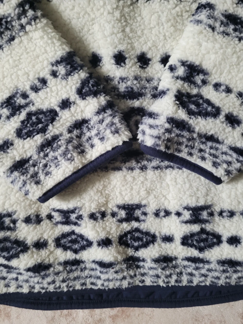 Men's Navy & White Patterned Sherpa Half-Zip Pullover Sweater